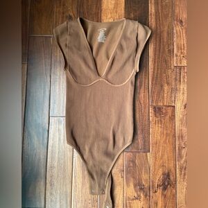 Free People Intimately Brown Ribbed Bodysuit - XS/S